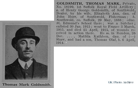 Goldsmith T M Pte 18199 Royal Field Artillery Obit