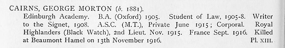 Cairns G M 2nd Lt Black Watch Obit