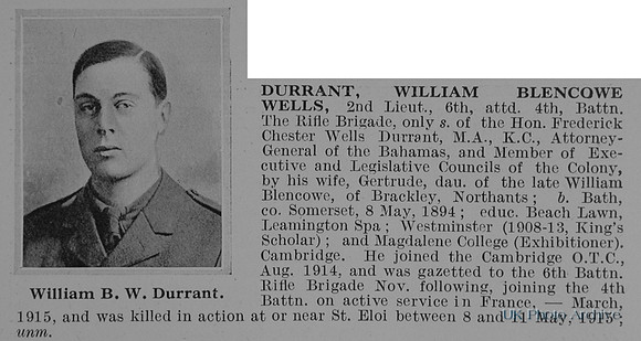 Durrant W B W 2nd Lt 4th Rifle Brigade Obit