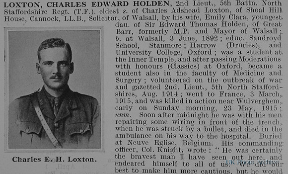 Loxton C E H 2nd Lt 5th North Staffs Regiment Obit Part 1
