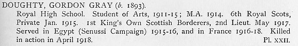 Doughty G G 2nd Lt 1st Kings Own Scottish Borderers Obit
