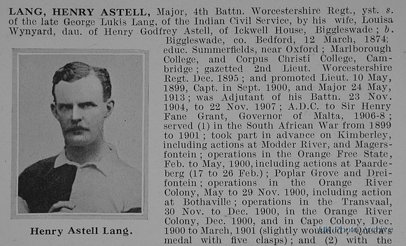 Lang H A Major 4th Worcestershire Regiment Obit Part 1