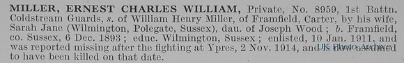 Miller E C W Pte 8959 1st Coldstream Guards Obit