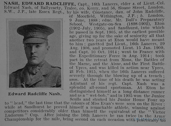 Nash E R Lt 16th Lancers Obit Part 1 De Ruvignys Roll Of Honour Vol 1