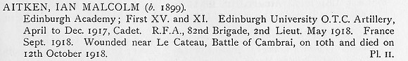 Aitken I M 2nd Lt Royal Field Artillery
