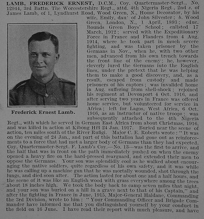 Lamb F E Coy Qtr Mst Sergt DCM 3rd Worcestershire Regiment Obit Part 1 De Ruvignys Roll Of Honour Vol 3