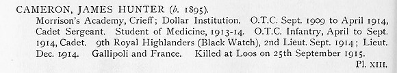 Cameron J H Lt 9th Black Watch Obit