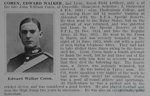 Coren E W 2nd Lt Royal Field Artillery Obit