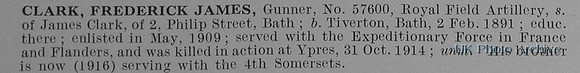 Clark F J Gnr 57600 Royal Field Artillery Obit