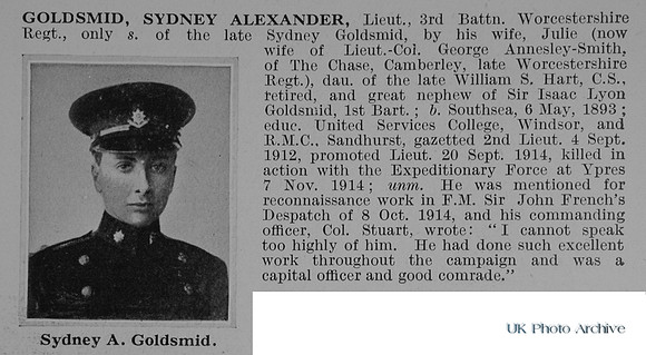 Goldsmid S A Lt 3rd Worcestershire Regiment Obit