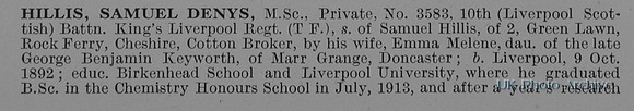Hillis S D Pte 3583 10th Kings Liverpool Regiment Obit Part 1