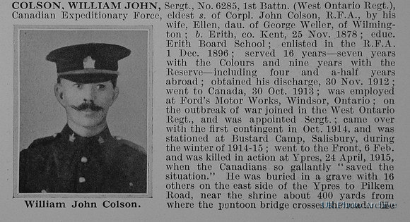 Colson W J Sergt 6285 1st Canadian Expeditionary Force Obit Part 1