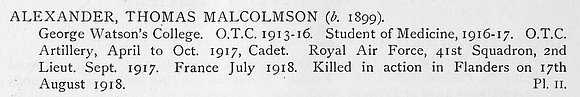 Alexander T M 2nd Lt Royal Air Force