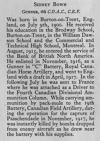 Bown S Gnr 349515 Canadian Field Artillery Obit