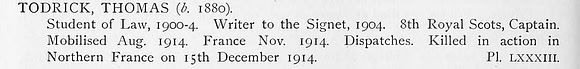 Todrick T Captain 8th Royal Scots Obit