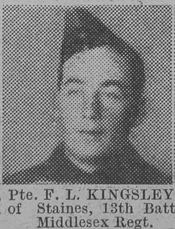 Kingsley F L Pte 13th Middlesex Regiment The Vivid 20th Feb 1915