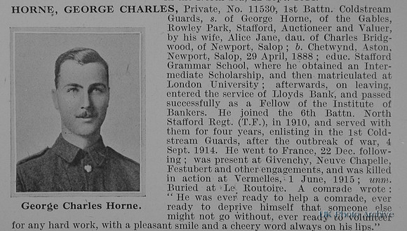 Horne G C Pte 11530 1st Coldstream Guards Obit