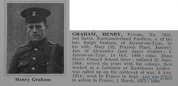 Graham H Pte 7931 3rd Northumberland Fusiliers Obit
