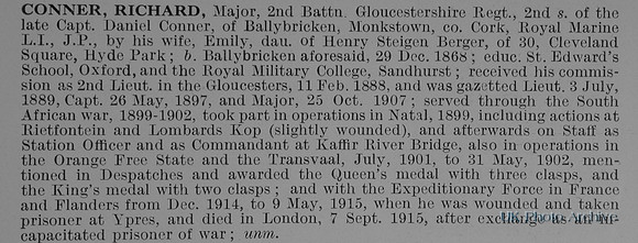 Conner R Major 2nd Gloucestershire Regiment Obit