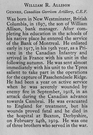 Allison W R Gnr 339636 Canadian Garrison Artillery Obit