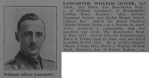 Lancaster W O 2nd Lt 21st Manchester Regiment Obit De Ruvignys Roll Of Honour Vol 3