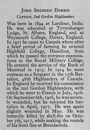 Dobbie J S Captain 2nd Gordon Highlanders Obit Bank Of Montreal Memorial Of The Great War