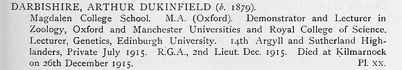 Darbishire A D 2nd Lt Royal Garrison Artillery Obit