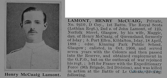 Lamont H M Pte 9410 1st Royal Scots Obit