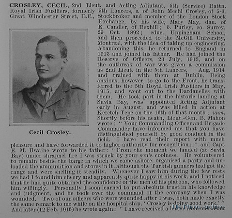 Crosley C 2nd Lt 5th Royal Irish Fusiliers Obit Part 1