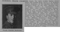 Jackman F C Cpl 18th London Regiment Obit De Ruvignys Roll Of Honour Vol 3