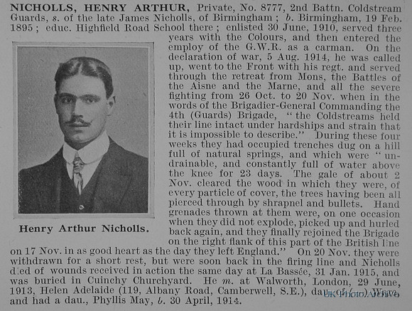 Nicholls H A Pte 8777 2nd Coldstream Guards Obit