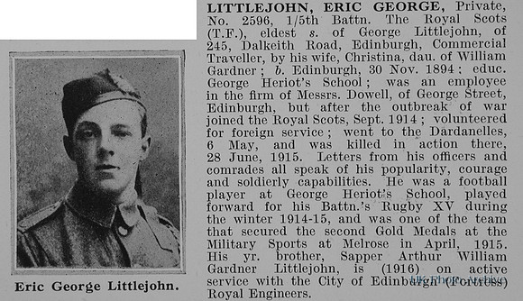 Littlejohn E G Pte 2596 5th Royal Scots Obit
