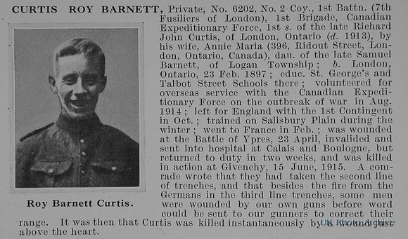 Curtis R B Pte 6202 1st Canadian Expeditionary Force Obit