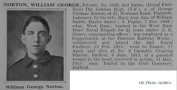 Norton W G Pte 3582 2nd London Regiment Obit