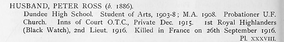 Husband P R 2nd Lt 1st Black Watch Obit