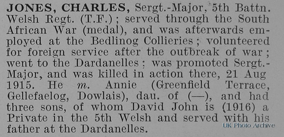 Jones C Sergt Major 5th Welsh Regiment Obit