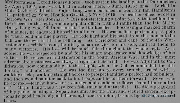 Lang H A Major 4th Worcestershire Regiment Obit Part 2