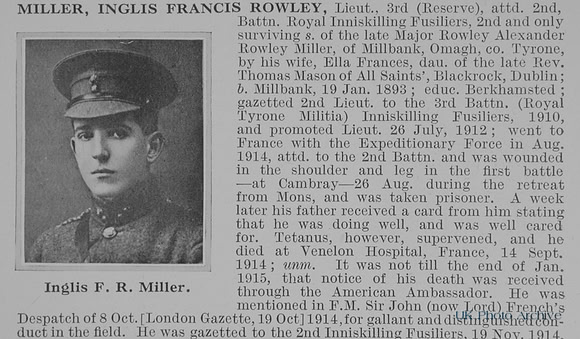 Miller I F R Lt 2nd Royal Inniskilling Fusiliers Obit