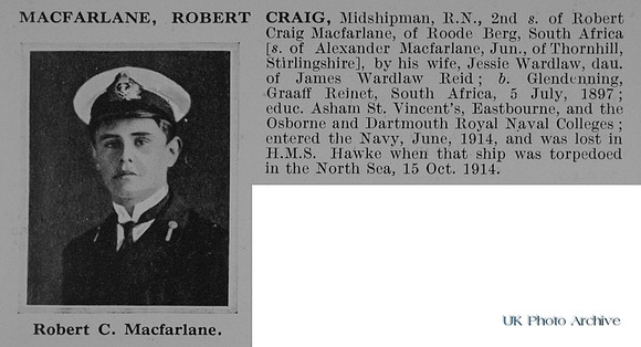 MacFarlane R C Midshipman HMS Hawke Royal Navy Obit