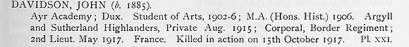 Davidson J 2nd Lt Argyll And Sutherland Highlanders Obit
