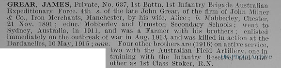 Grear J Pte 637 1st Australian Imperial Force Obit