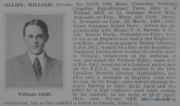 Olliff W Pte 51370 16th Canadian Infantry Obit De Ruvignys Roll Of Honour Vol 1