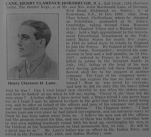 Lane H C H 2nd Lt 11th Border Regiment Obit De Ruvignys Roll Of Honour Vol 3