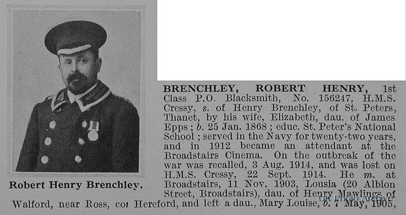 Brenchley R H 1st Class PO 156247 HMS Cressy Royal Navy Obit