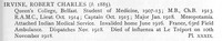 Irvine R C Captain Royal Army Medical Corps Arrd Indian Army Obit