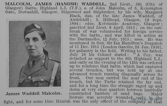 Malcolm J W 2nd Lt 5th Highland Light Infantry Obit Part 1