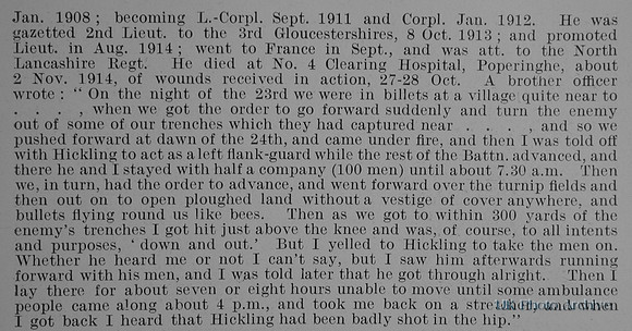 Hickling E R E Lt Gloucestershire Regiment Obit Part 2 De Ruvignys Roll Of Honour Vol 1