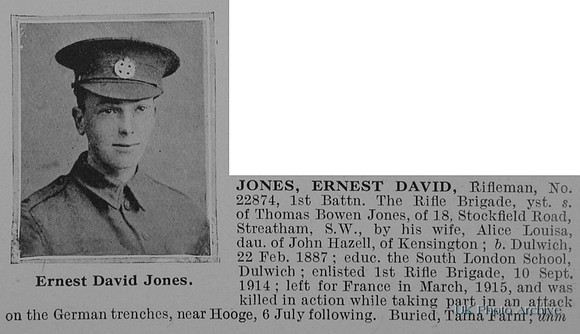 Jones E D Rfn 22874 1st Rifle Brigade Obit