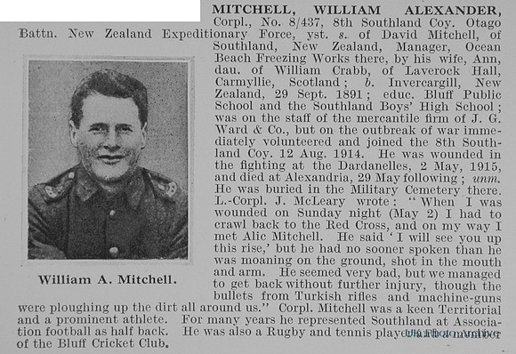 Mitchell W A Cpl S/437 Otago Btn New Zealand Expeditionary Force Obit