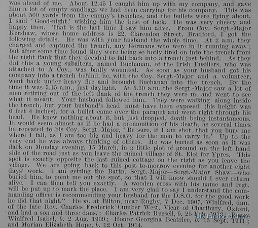 Bowen-Colthurst R M Captain 1st Leinster Regiment Obit Part 3